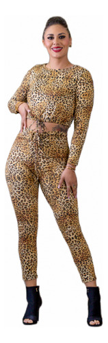 Animal Print Conjunto De Blusa Y Pantalon Spandex