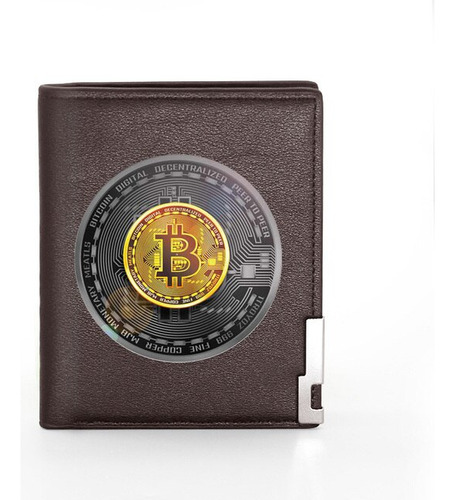 Billetera De Cuero Con Estampado De Símbolo De Bitcoin Para