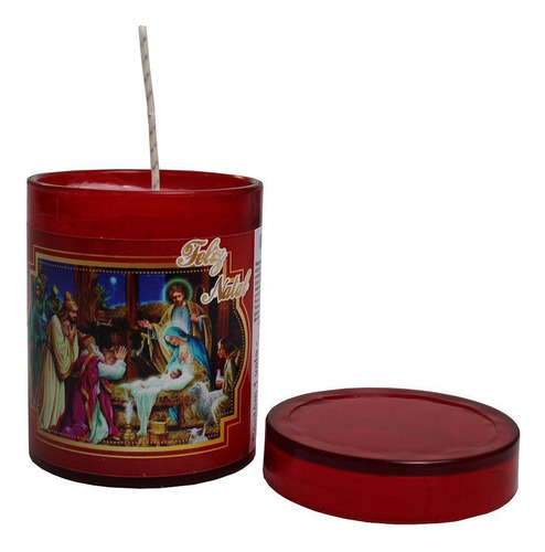 Vela Acrílica Natal Presépio Vermelho Perfumada