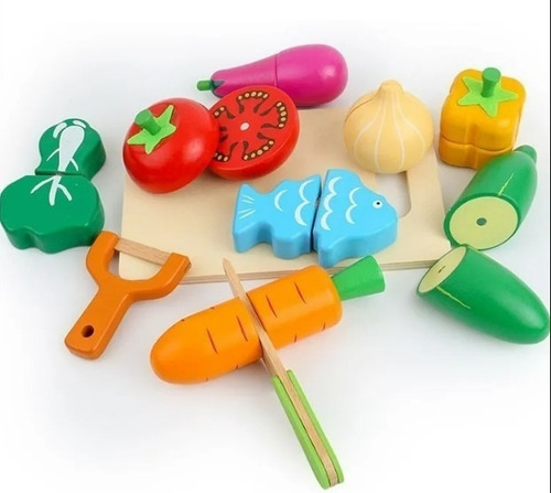 Set Corta Frutas Y Verduras Madera Con Iman Juego 17 Piezas