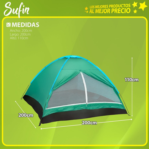 Imagen 2 de 4 de Carpa 4 Personas + Colchon 2 Plazas + Inflador