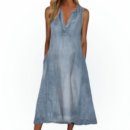 Round Neck Sleeveless Loose Boho Denim Dress