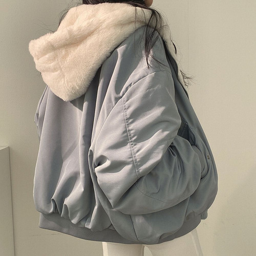 Chamarra Bomber Acolchada Reversible Para Mujer Con Capucha