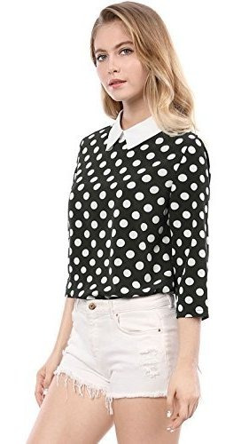 Allegra K Blusa De Manga 3/4 Para Mujer Con Cuello De Lunare