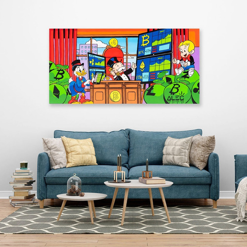 Cuadro Canvas Alec Monopoly Bitcoin Graffiti Criptomonedas Color Multicolor Armazón Bastidor De Madera