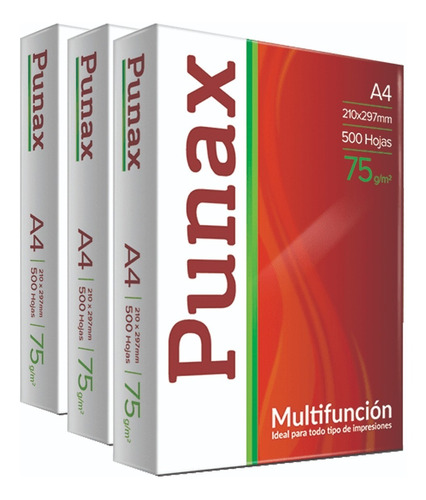 Pack X 3 Resma A4 Punax Ledesma 75gr X 500 Hojas Total 1500h