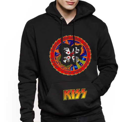 Sudadera Negra Con Capucha Estampado Kiss Unisex Rock