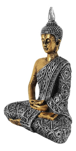 Buda Hindu Tailandês Tibetano Sidarta Resina Prata C/ Ouro