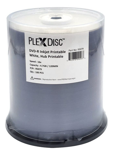 Plexdisc 95079 Dvd-r 4.7 Gb 16x Hub De Inyeccin De Tinta Bla