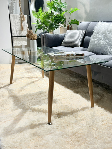 Mesa Ratona Living Lina Vidrio Patas Simil Madera 110x60 Marrón Claro