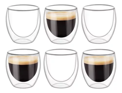 Seis vasos térmicos de vidrio con doble pared para tomar el café