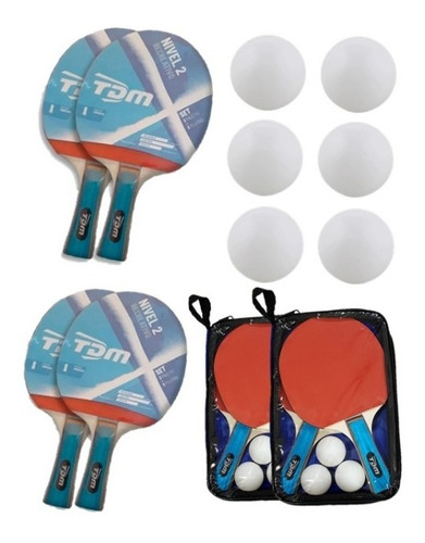 Set 4 Paletas Ping Pong Tenis Mesa 6 Pelotitas Estuche Funda