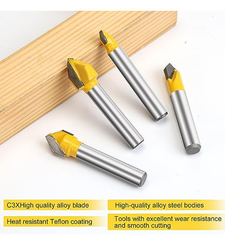 Brocas Cnc V Grooving Para Grabado 3d En Madera - 1/2puLG, 3