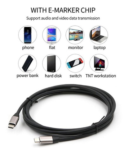 Imagen 6 de 8 de Cable 2 Metros Usb C Thunderbolt 3 100w 4k 60ghz 10gbps