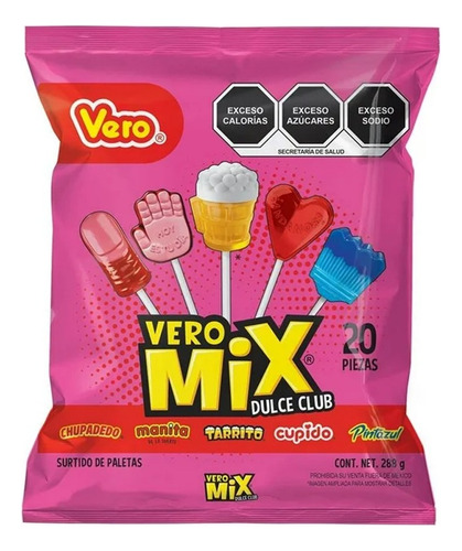 Dulces Vero Paleta Mix Con 20 Pzs C/u (2 Bolsas)