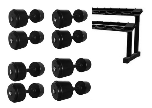 Kit Suporte Com Dumbell Monobloco Injetado 12 A 30 Kg - Par