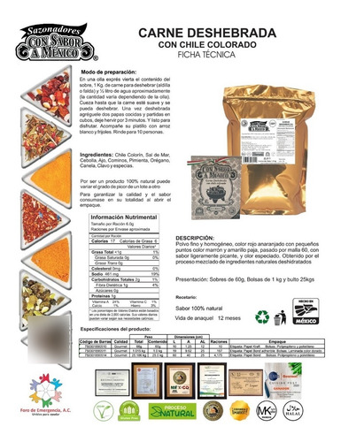 Especia Deshidratada 1kg P/p Carne Deshebrada Chile Colorado