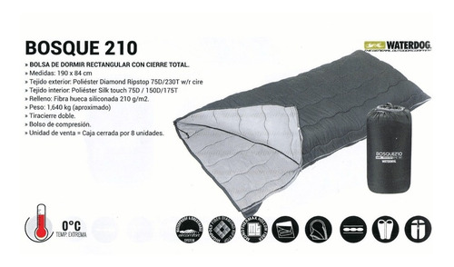 Imagen 4 de 10 de Bolsa De Dormir Waterdog Vivac 190 X 40 X 85 Cm - 10* Grados