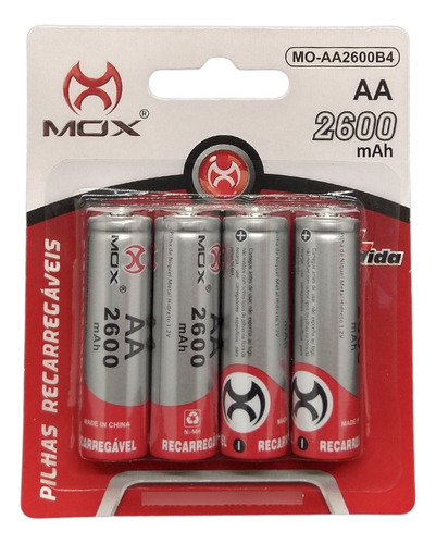 Kit 4 Pilhas Recarregáveis Mox Mo-aa2600b4