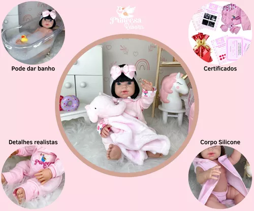 Bebê Boneca Reborn Original 100% Silicone Dormir + Coelha - R$ 549,99