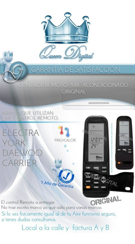 Imagen 2 de 10 de Control Remoto Aire Acondicionado Electra York Rc-3 Original