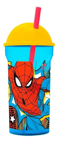 Vaso 460ml Con Sorbete Transparente  Spiderman Hombre Araña