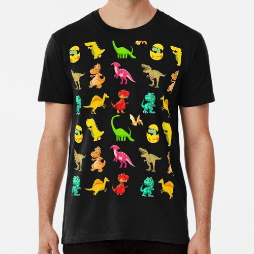 Remera Hermoso Patrón De Dinosaurios De Diferentes Colores A