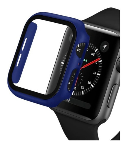 Capa Com Película Vidro Integrado Para Apple Watch 45mm Azul