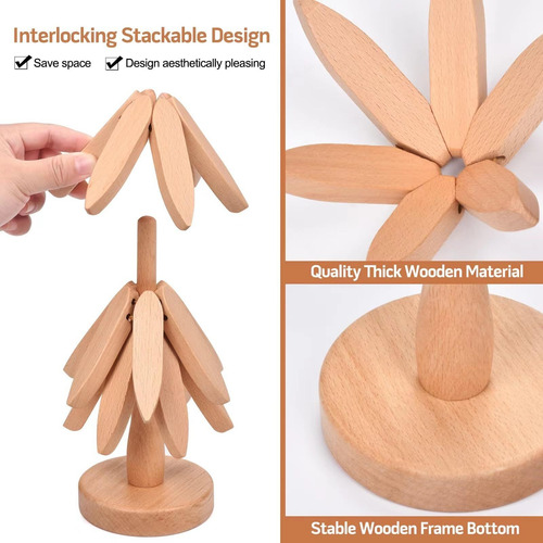 4 Trébedes De Madera For Platos Calientes Juego De Árbol