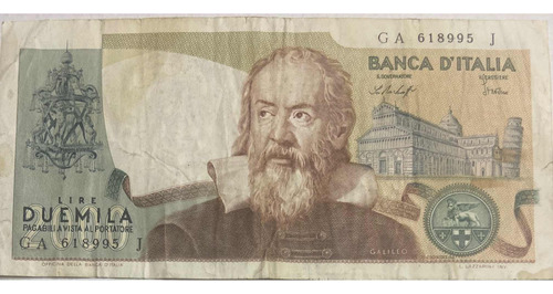 Billete Antiguo De Italia. 2000 Liras. Galileo Galilei.