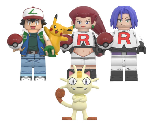 Set Figuras Armables Equipo Rocket Y Ash Pokemn Anime 