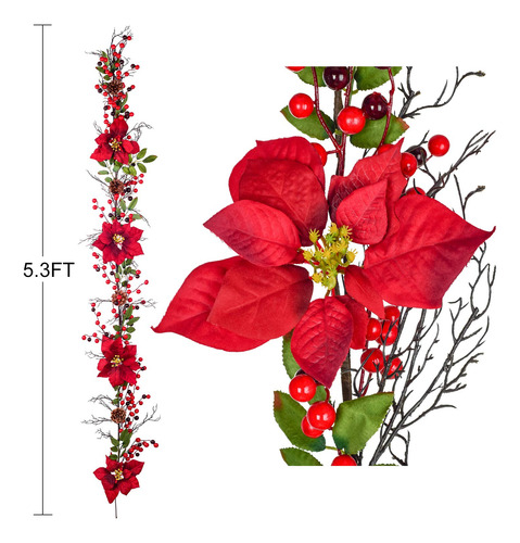 Guirnalda De Navidad Artificial 1.6 Metros Con Bayas Rojas