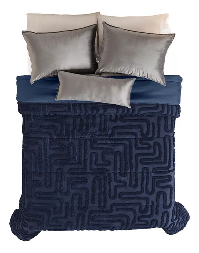 Juego De Edredon Matrimonial / Queen Size Budapest Azul Marino Vianney Textura