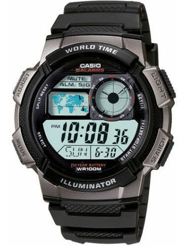 Reloj Casio Ae1000w-1bv Cronógrafo Hora Mundial Con 5