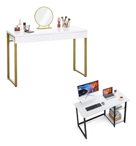 Greenforest Vanity Desk With 2 Drawers Glossy White Makeu