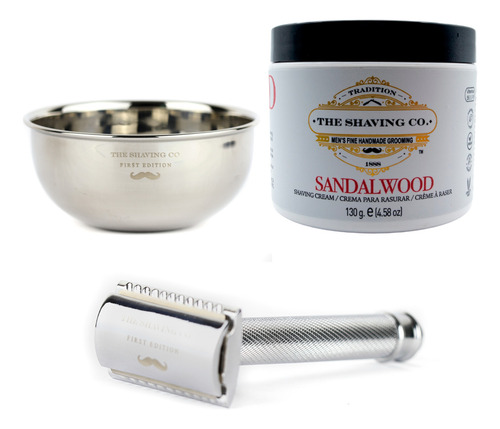 The Shaving Co Kit Crema De Afeitar Sandalo Razor Metal Bowl