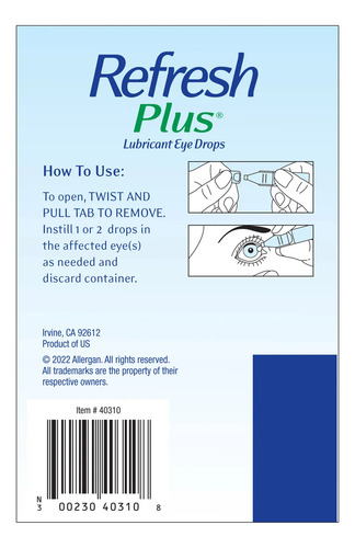 Refresh Plus Lubricante Para Ojos 100 Envases De Un Solo Uso