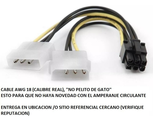 Adaptador 2 Molex A Pci-e 6 Pines (tarjeta Video) /leer Desc