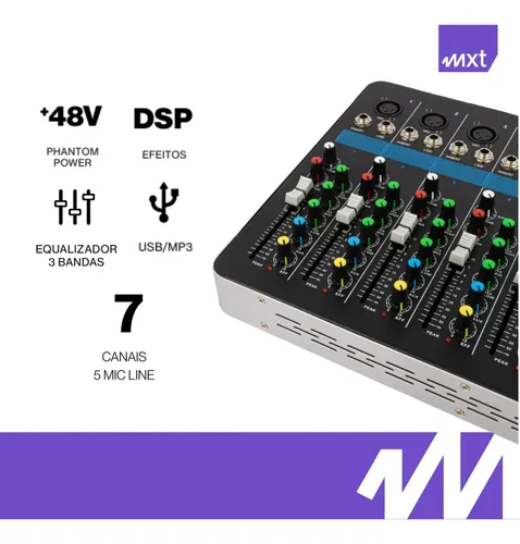 Mesa De Som 7 Canais Bluetooth Usb 24 Efeitos Mxt Nag7dsp Bivolt