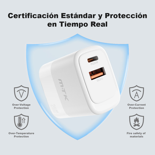 Cargador Carga Rápida Tipo C PD 20w + Usb-A 18w Gan Dual Salida