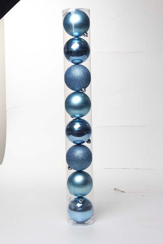 Tubo C/8 Bolas De 5cm - 3 Brilhantes/3 Foscas/2 C/glitter Cor Azul-claro