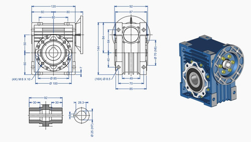 Imagem 2 de 6 de Moto Redutor 1cv Redução 1:20 Motor Elétrico Trifásico
