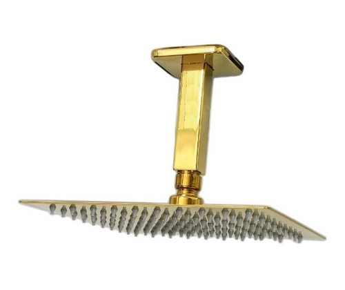 Ducha Slim Quadrada Golden 20 Cm Com Braço De Teto 10 Cm