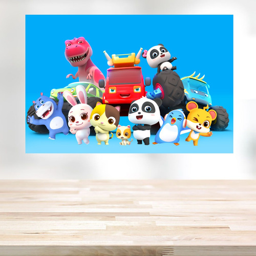 Panel grande Babybus para fiestas infantiles en lienzo, 1,50 x 1 m