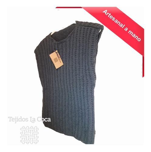 Chaleco De Lana A Mano Azul Petróleo / Artesanal (tlc61)
