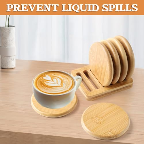 Set De Posavasos De Madera - 6 Posavasos Para Mesa 1 Soporte