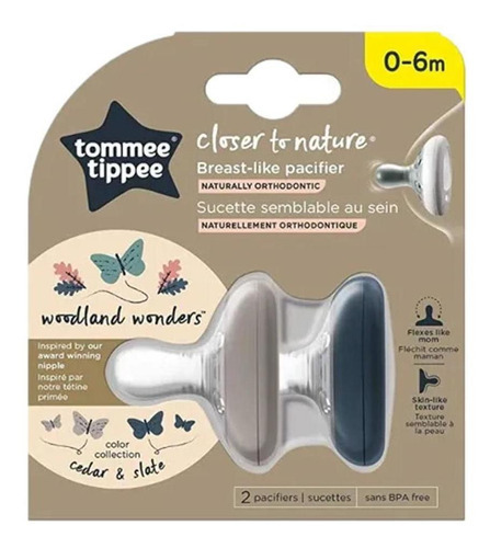 Chupeta Tommee Tippee Woodland Wonders de 0 a 6 meses, paquete de 2