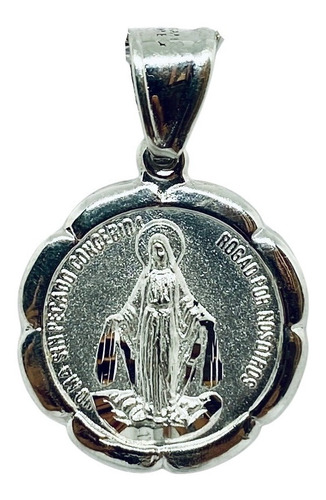 Medalla Virgen Milagrosa Redonda Con Bisel Flor (deperlá)
