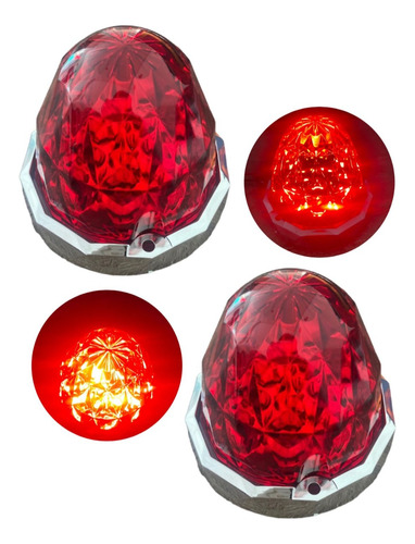 Plafon Diamond Rojo Con Bisel Cromado 12-24v 2 Piezas