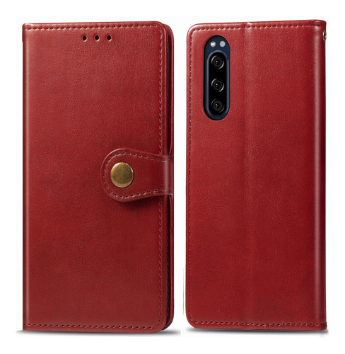 For Sony Xperia 5 Retro Solid Color Leather Buckle Phone Cas